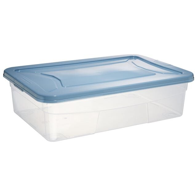 Box dessous de lit transparent et bleu 30L