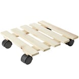 Plateau porte plante carr&eacute; en bois avec roulettes 29x29xH7cm