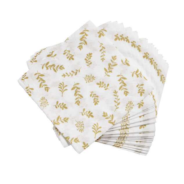 Lot de 20 serviettes en papier blanc motif confetti dor&eacute; 40x40cm