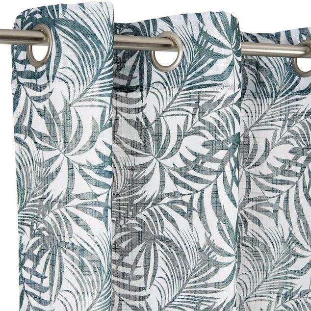 Voilage polyester 140x240cm imprim&eacute; feuillage blanc et vert