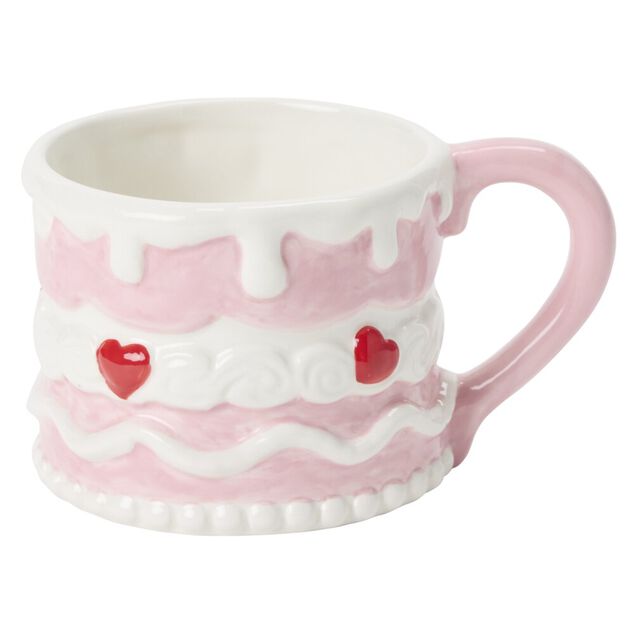 Mug cake coeur dolomite rose et blanc &Oslash;9xH7cm