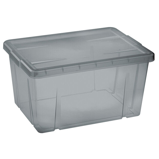 Bo&icirc;te de rangement gris fum&eacute; avec couvercle 30L