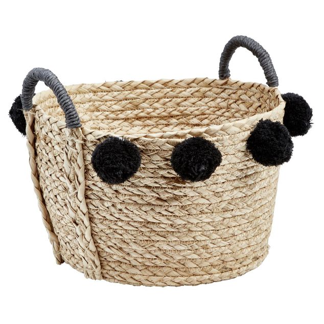 Petite pani&egrave;re en osier &agrave; pompons