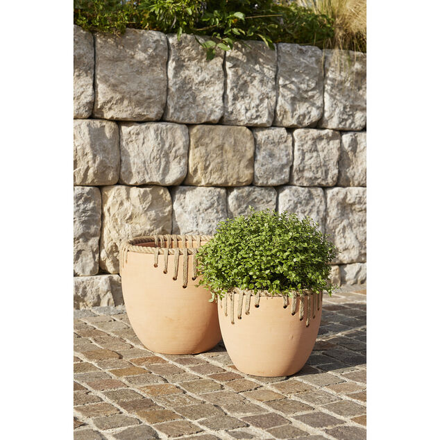 Pot rond terre cuite avec d&eacute;cor corde &Oslash;38xH32cm