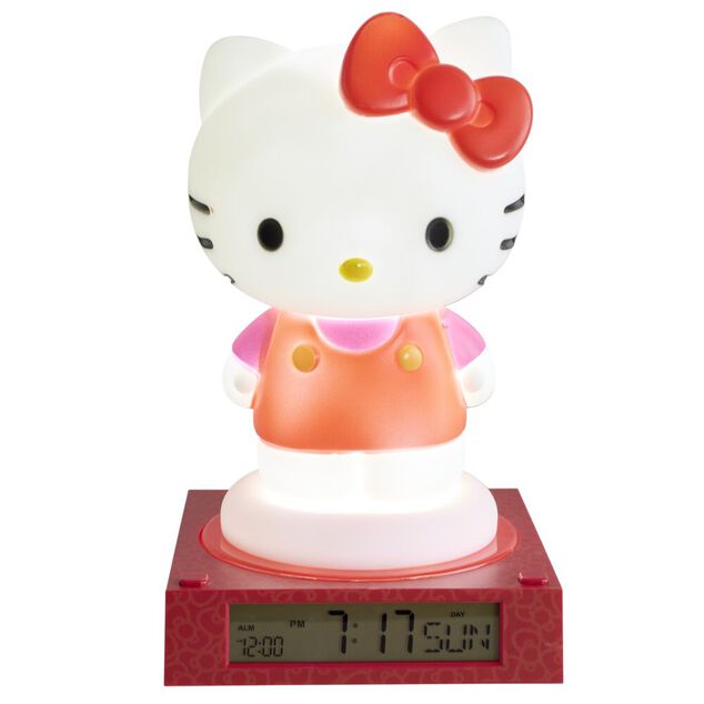 Lampe 3D r&eacute;veil Hello Kitty affichage date plastique rouge et blanc 19,5x15xH23cm