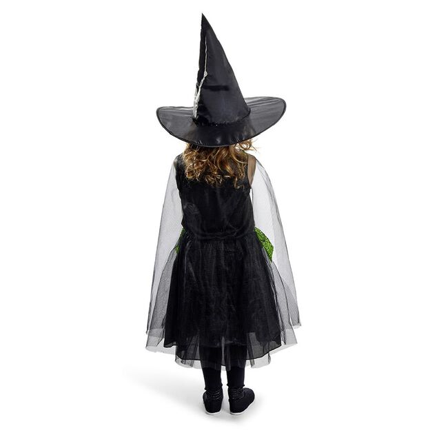 D&eacute;guisement enfant Halloween sorci&egrave;re robe chapeau noir vert 7/10ans
