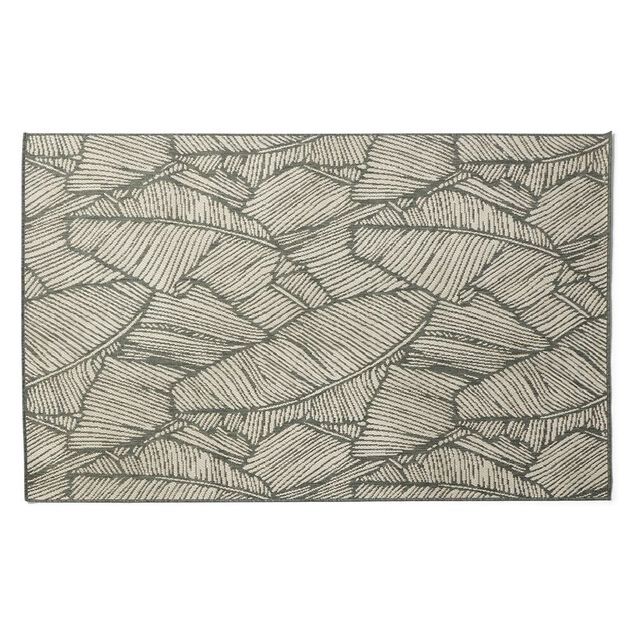 Tapis de jardin motif feuillage tropical vert et beige 160x230cm