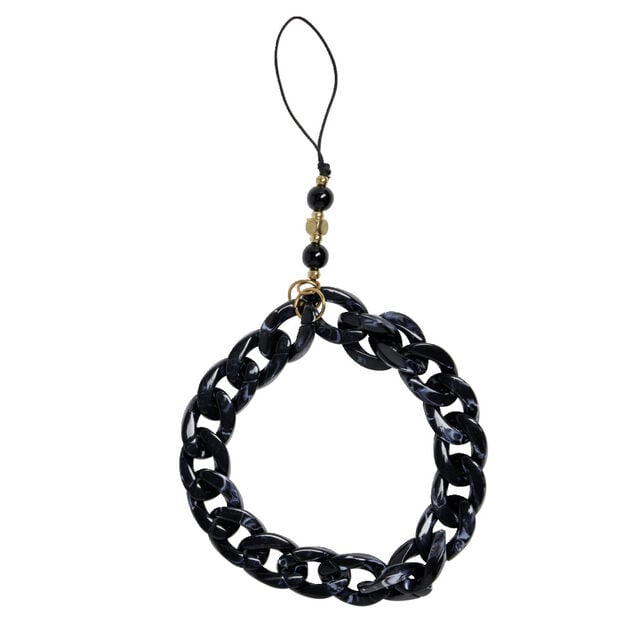 Bijou de t&eacute;l&eacute;phone maille plastique noir L17cm