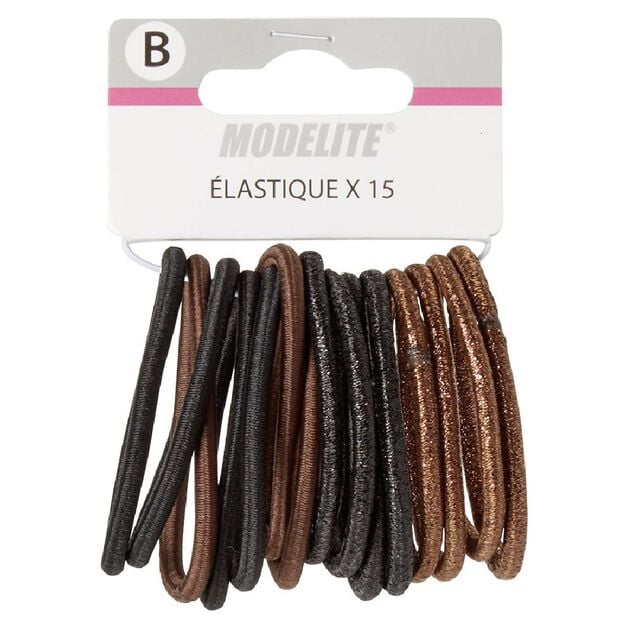 &Eacute;lastique sans m&eacute;tal noir marron fil brillant x15