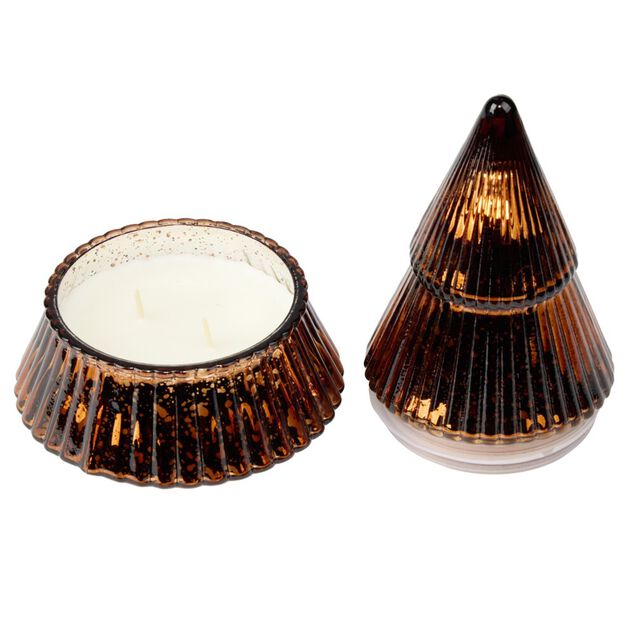 Bougie forme sapin cire et verre L12X12XH17 cm (2 mod&egrave;les vert ou marron)
