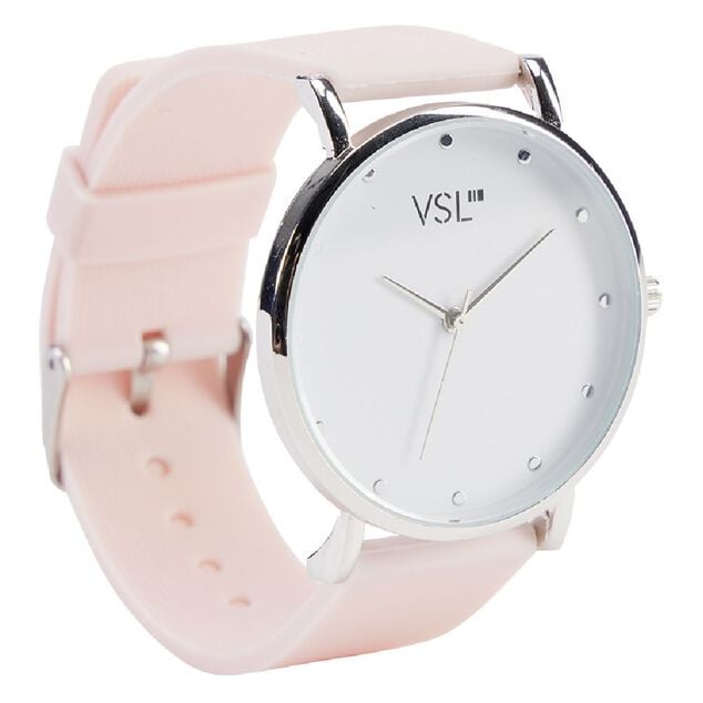 Montre &agrave; cadran rond argent&eacute; bracelet pastel