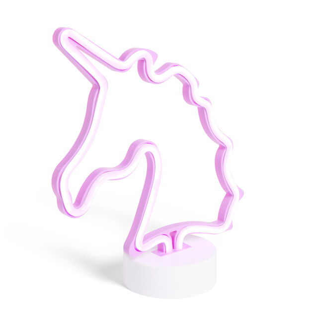 Lampe &agrave; poser d'ambiance n&eacute;on rose forme licorne 20x10xH24,5cm
