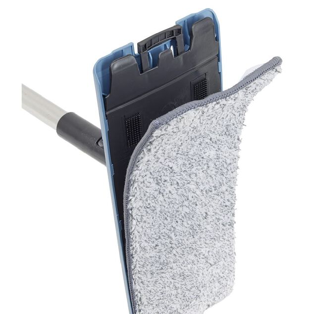 Seau essoreur + balai plat noir et bleu 8L