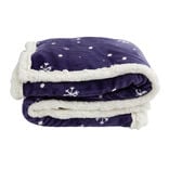 Plaid sherpa No&euml;l flanelle motif flocon bleu et blanc 120x150cm