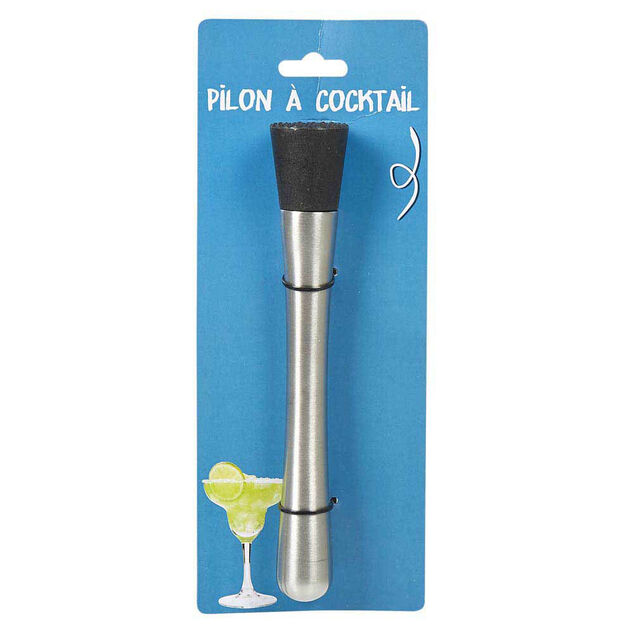 Pilon à cocktail denté inox gris et noir