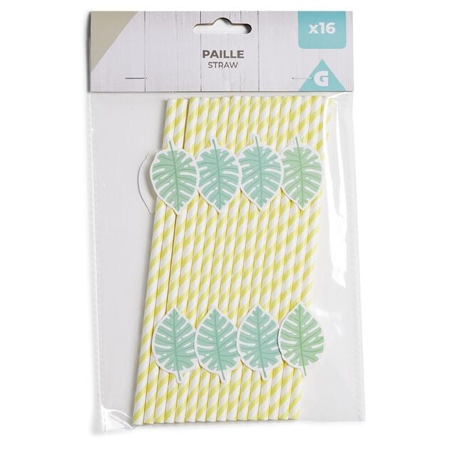 Lot de 16 pailles décorées papier L25cm