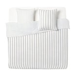 Parure de lit 2 personnes 260x240cm r&eacute;versible rayure beige et blanc