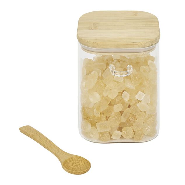 Bocal en verre transparent 850ml avec couvercle et cuill&egrave;re en bambou