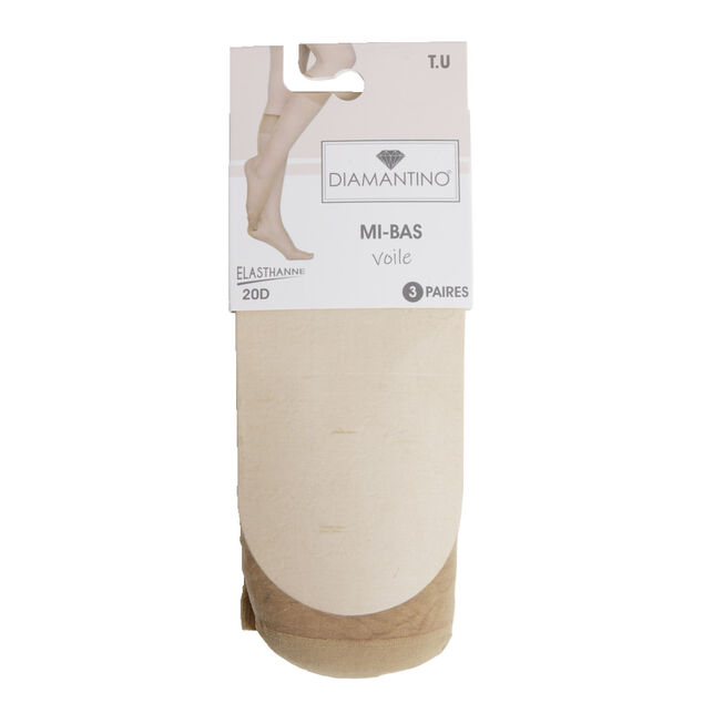 Lot de 3 paires de mi-bas chair femme polyamide et tulle voile 20D