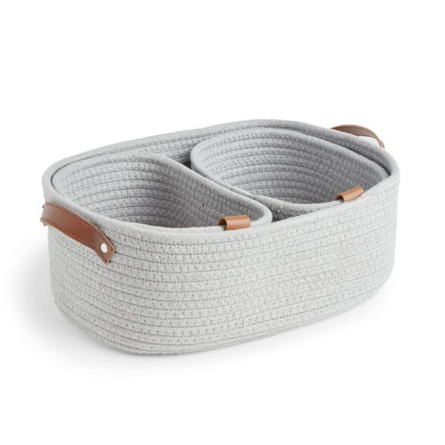 Panière de rangement coton tressé gris 38x25xH13cm - petit modèle