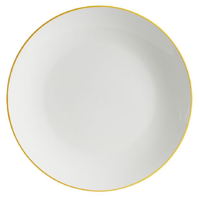Assiette plate porcelaine blanc liseré jaune Ø26,5cm