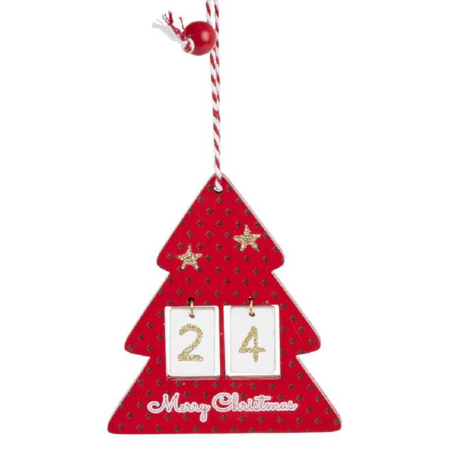 D&eacute;co &eacute;toile ou sapin rouge en bois &agrave; suspendre avec nombre 24 - 11x11cm