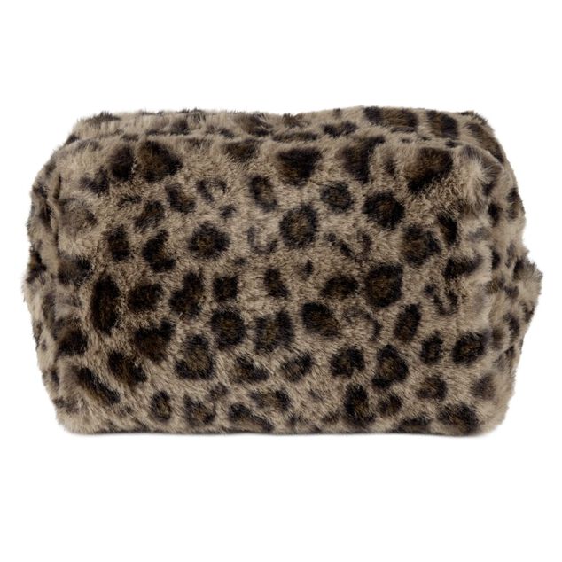 Trousse de toilette fausse fourrure imprim&eacute; l&eacute;opard L20cm (2 mod&egrave;les blanc ou gris)