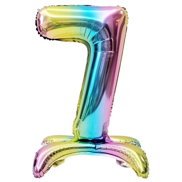 Ballon chiffre 7 avec support aluminium arc-en-ciel 51xH81cm