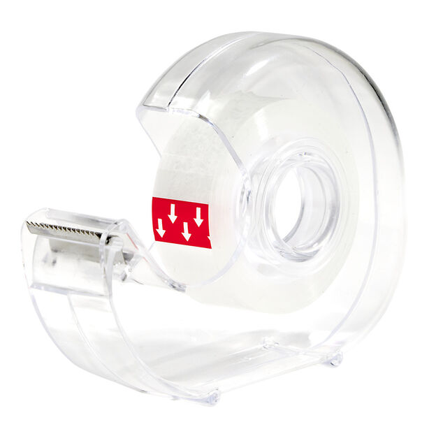 Rouleau adhésif avec dévidoir plastique transparent