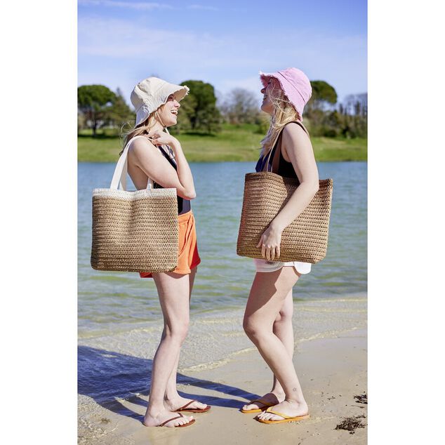 Sac de plage effet paille fermeture zipp&eacute;e 47x10xH36cm (2 mod&egrave;les)
