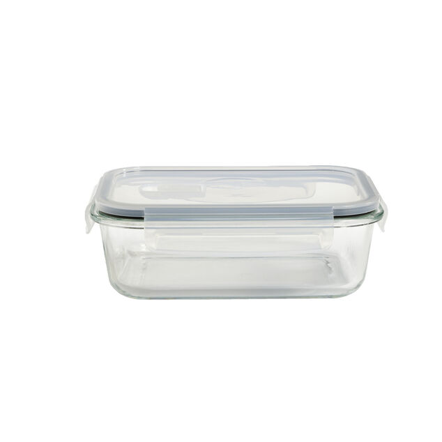Bo&icirc;te alimentaire rectangulaire en verre couvercle plastique clips 1,1L