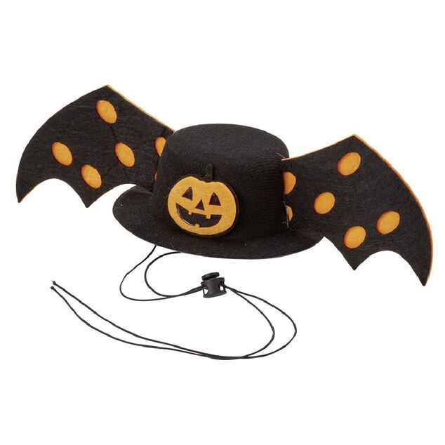Chapeau chien avec ailes de chauve souris motif citrouille Halloween