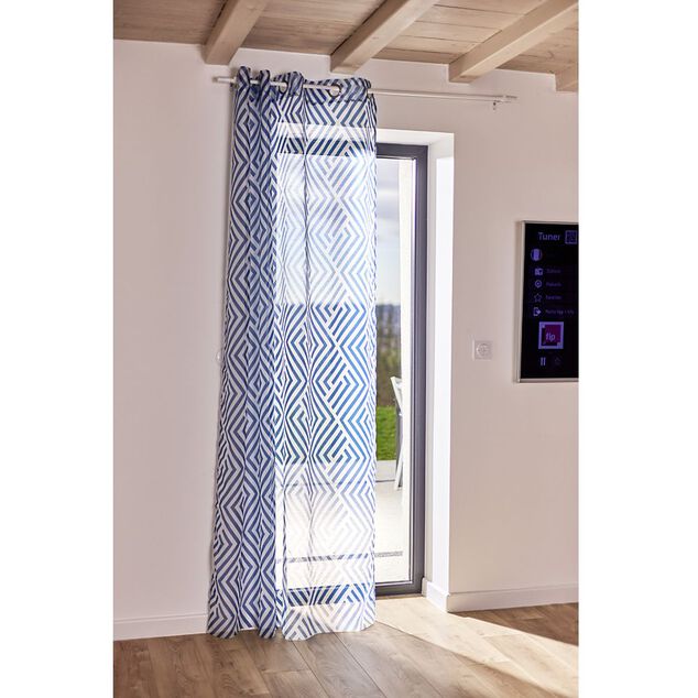 Rideau voilage &agrave; oeillets 140x240cm polyester imprim&eacute; rayures