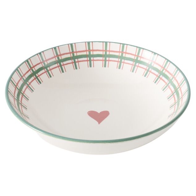Assiete creuse imprim&eacute; coeur contour motif jacquard fa&iuml;ence &Oslash;21 cm