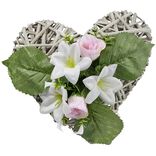 Coeur effet tress&eacute; fleur artificielle rose et blanc 30x31xH16cm