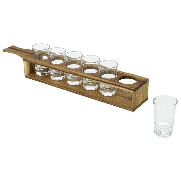 Service &agrave; shooter 6 verres avec support bois