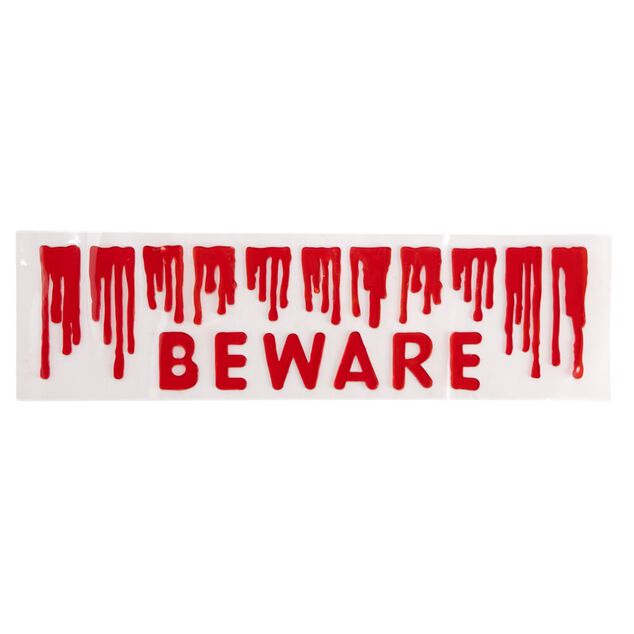 Sticker gel sang rouge d&eacute;goulinant et lettres Beware
