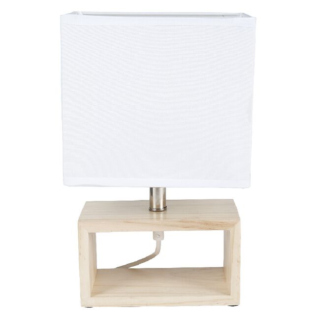 Lampe rectangulaire blanche socle bois