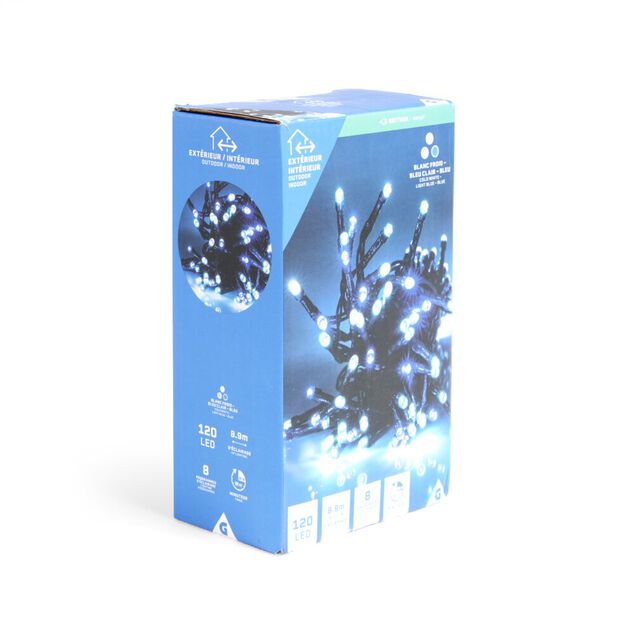 Guirlande lumineuse ext&eacute;rieure 120LED blanc froid/bleu clair/bleu 11,9m