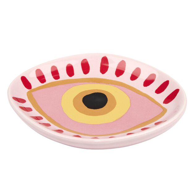 Vide-poche forme oeil porte-bonheur en c&eacute;ramique 12x15cm (2 mod&egrave;les bordeaux ou rose)