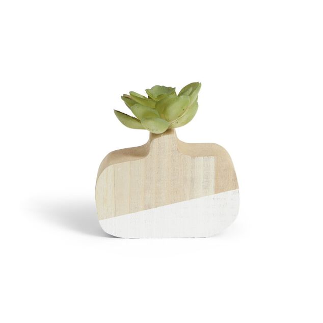 Plante artificielle dans pot MDF blanc et naturel 7,5x7xH10,5cm