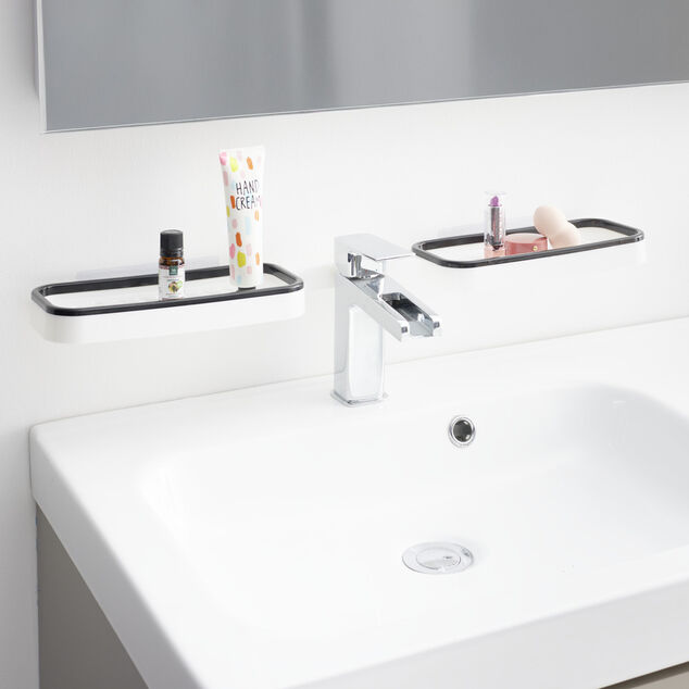 Mini &eacute;tag&egrave;re de robinet salle de bain 2en1 plastique blanc 11x63cm