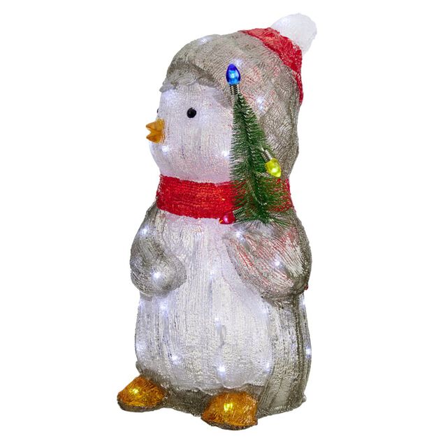 D&eacute;coration de No&euml;l ext&eacute;rieure lumineuse pingouin LED blanc froid 20x20xH43cm