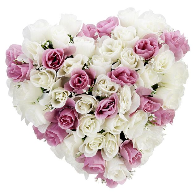 Coussin de fleurs forme coeur - Rose artificielle rose blanc