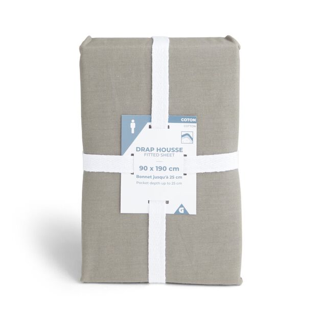 Drap housse 90x190cm 100% coton gris fonc&eacute;