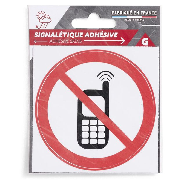Signal&eacute;tique adh&eacute;sive "Interdiction de t&eacute;l&eacute;phoner" - 8x8 cm