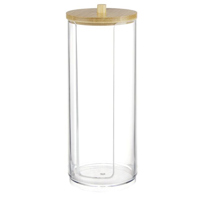 Distributeur disque de coton en plastique et bambou Ø7xH17cm