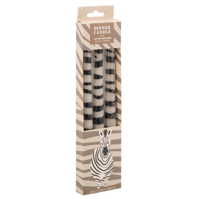Bougie chandelle cire motif pelage animal &Oslash;2xH25cm (2 mod&egrave;les l&eacute;opard ou z&egrave;bre)