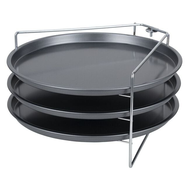 Plaque de cuisson &Oslash;29cm x3 acier noir avec support 16,5x26,5xH5,5cm