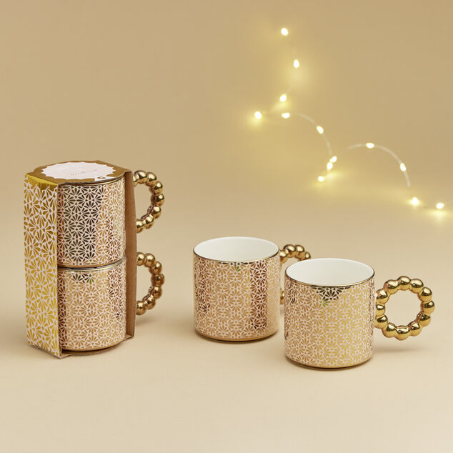 Lot de 2 mugs 30cl design chic rose et dor&eacute;